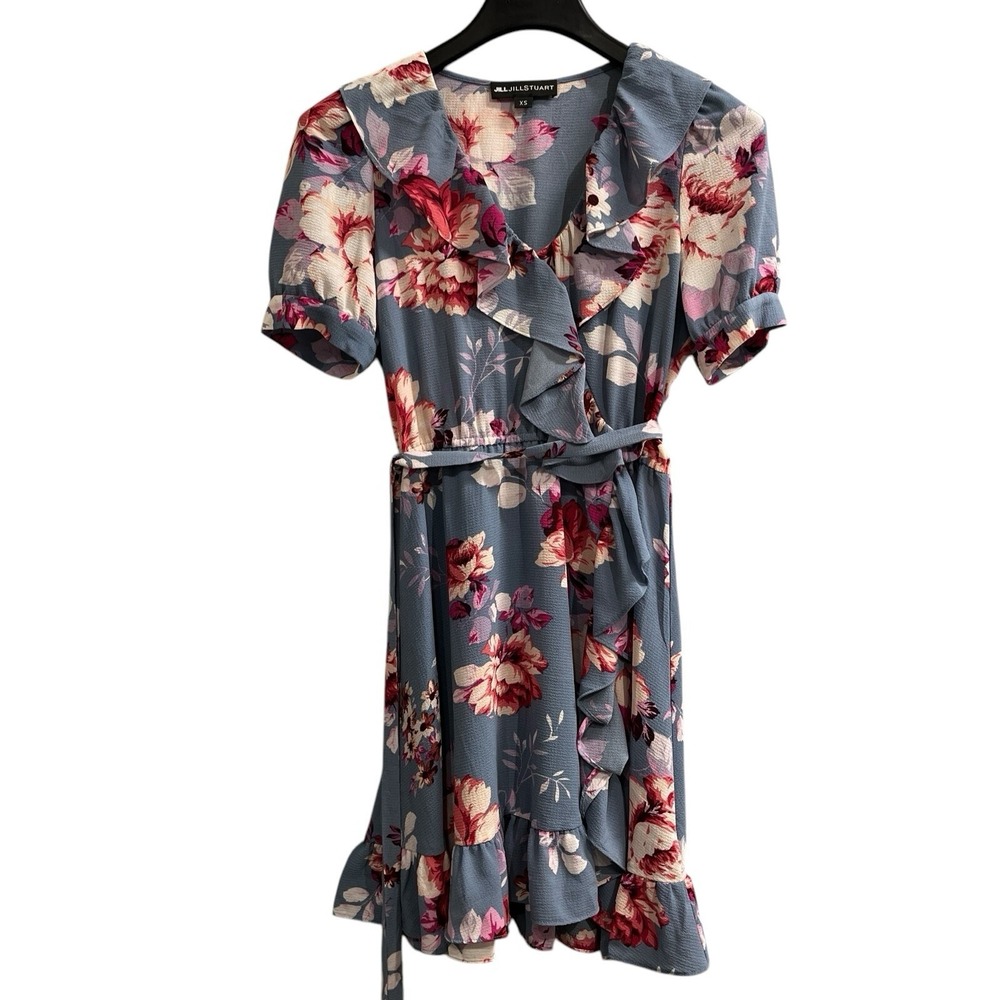 Jill Stuart Dress Womens XS Gray Floral Ruffle Mini Cottagecore Feminine Easter